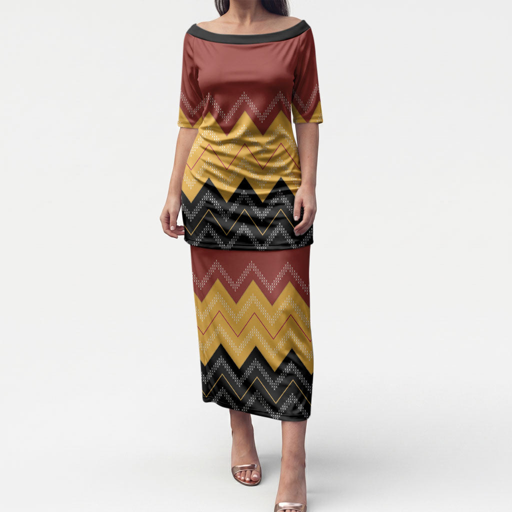 Kaokao Maori Tukutuku Inspired New Zealand Puletasi LT14 Long Dress Multicolor - Polynesian Pride