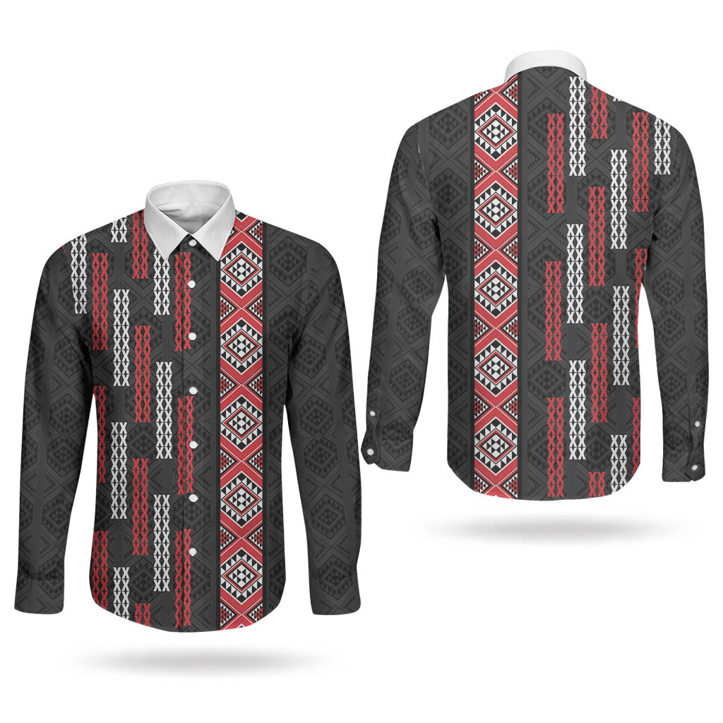 Roimata Toroa Maori Taniko Inspired New Zealand Couples Matching Off Shoulder Maxi Dress and Long Sleeve Button Shirt
