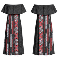 Roimata Toroa Maori Taniko Inspired New Zealand Couples Matching Off Shoulder Maxi Dress and Long Sleeve Button Shirt