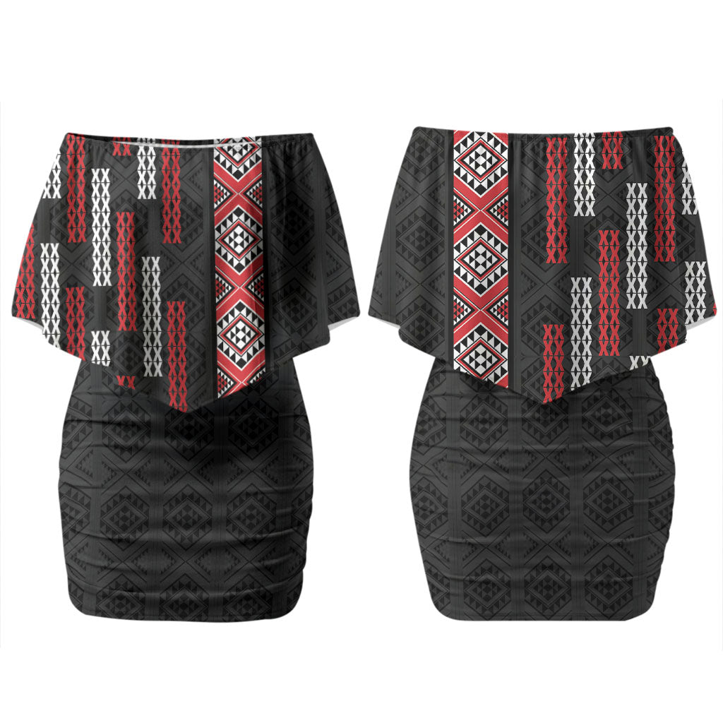 Roimata Toroa Maori Taniko Inspired New Zealand Couples Matching Off Shoulder Short Dress and Hawaiian Shirt LT14 - Polynesian Pride