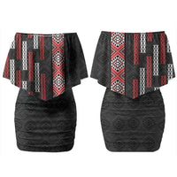 Roimata Toroa Maori Taniko Inspired New Zealand Couples Matching Off Shoulder Short Dress and Long Sleeve Button Shirt