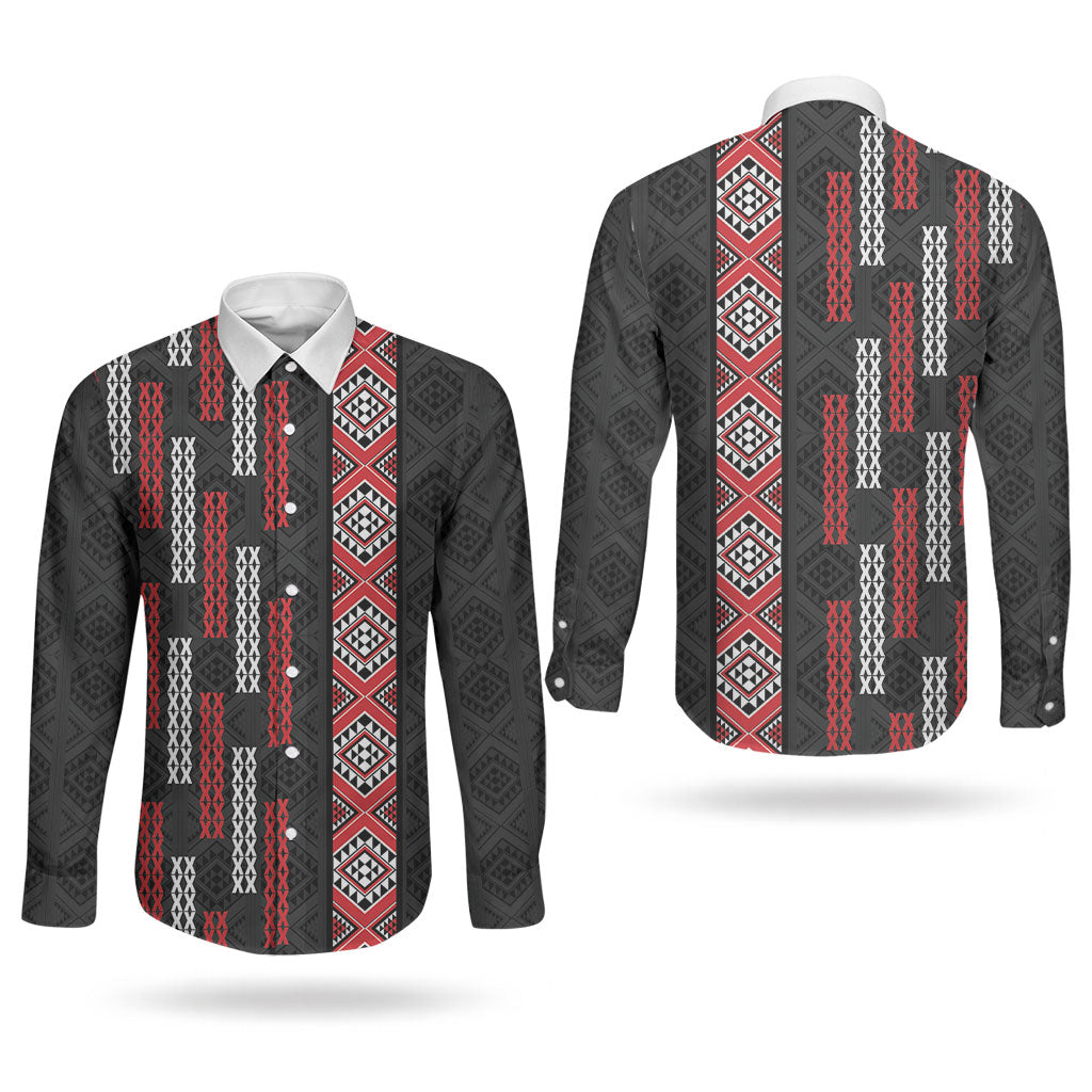 Roimata Toroa Maori Taniko Inspired New Zealand Couples Matching Puletasi and Long Sleeve Button Shirt LT14 - Polynesian Pride