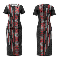Roimata Toroa Maori Taniko Inspired New Zealand Couples Matching Short Sleeve Bodycon Dress and Hawaiian Shirt LT14 - Polynesian Pride
