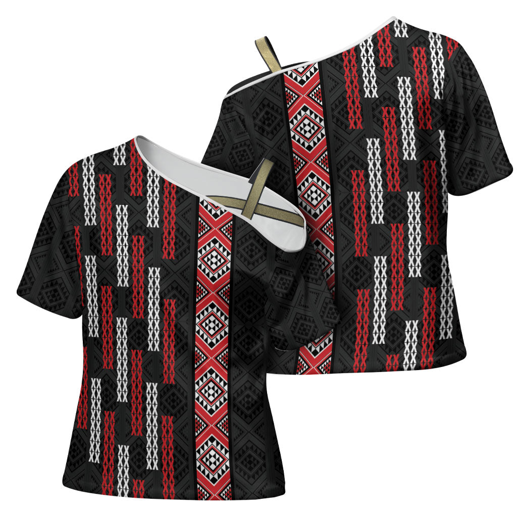 Roimata Toroa Maori Taniko Inspired New Zealand Cross Shoulder Shirt