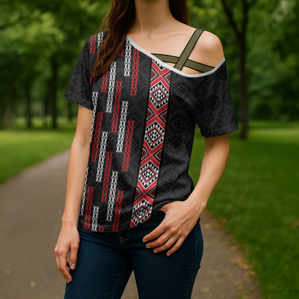 Roimata Toroa Maori Taniko Inspired New Zealand Cross Shoulder Shirt