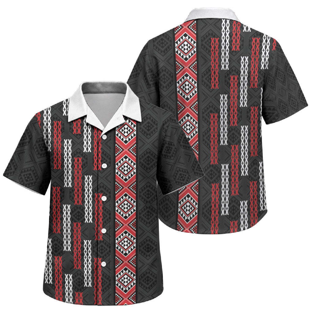 Roimata Toroa Maori Taniko Inspired New Zealand Family Matching Off Shoulder Maxi Dress and Hawaiian Shirt LT14 Son's Shirt Black - Polynesian Pride