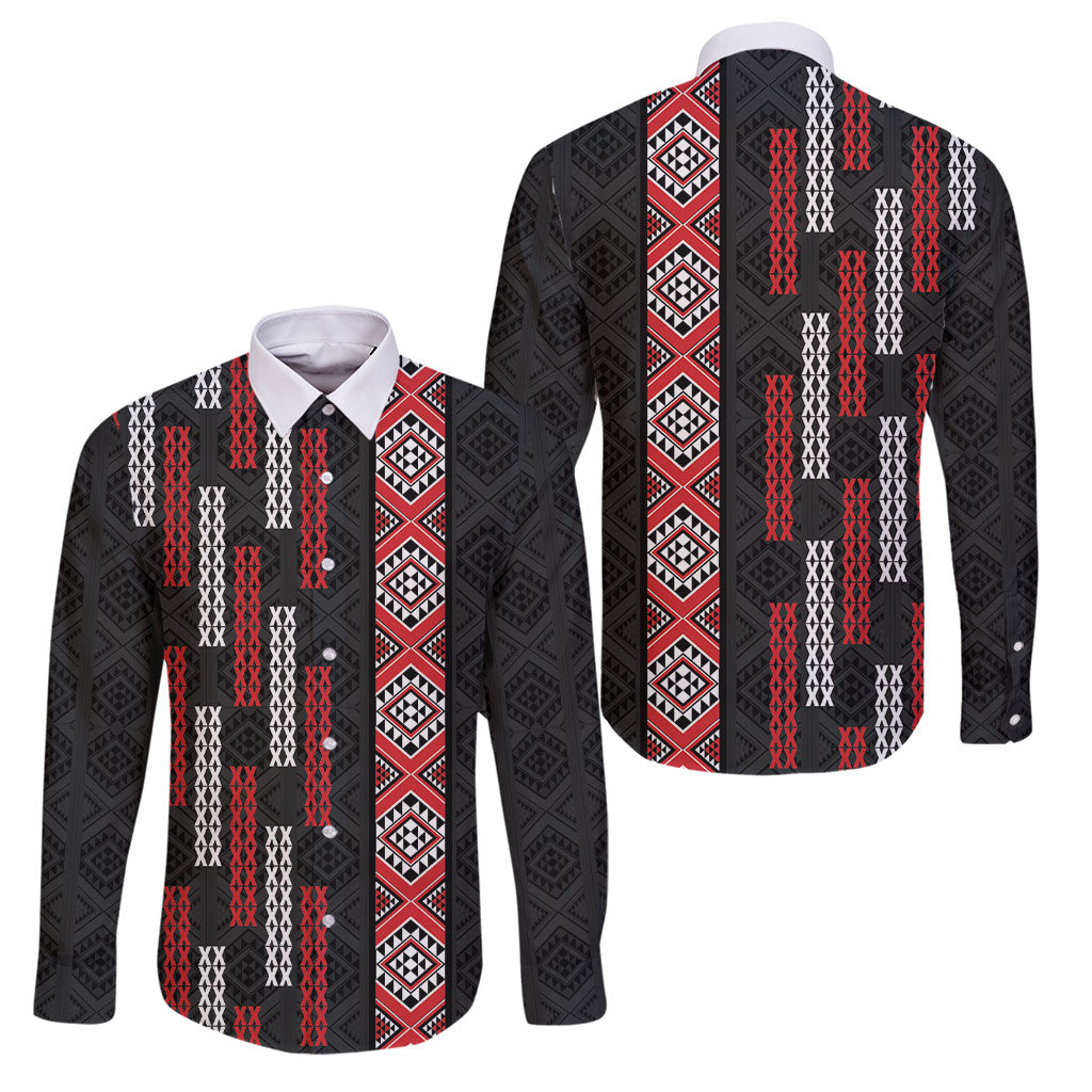Roimata Toroa Maori Taniko Inspired New Zealand Family Matching Short Sleeve Bodycon Dress and Hawaiian Shirt LT14 Dad's Shirt - Long Sleeve Black - Polynesian Pride