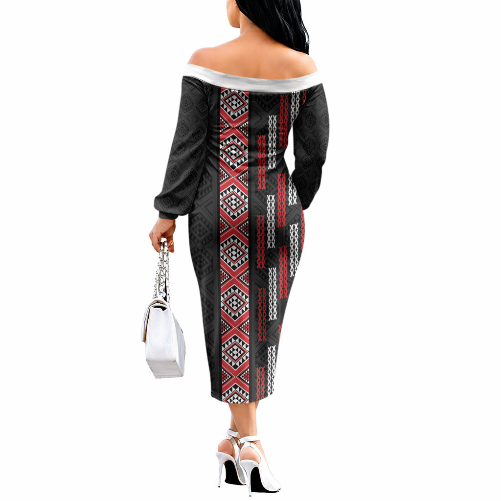 Roimata Toroa Maori Taniko Inspired New Zealand Off The Shoulder Long Sleeve Dress