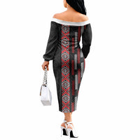 Roimata Toroa Maori Taniko Inspired New Zealand Off The Shoulder Long Sleeve Dress