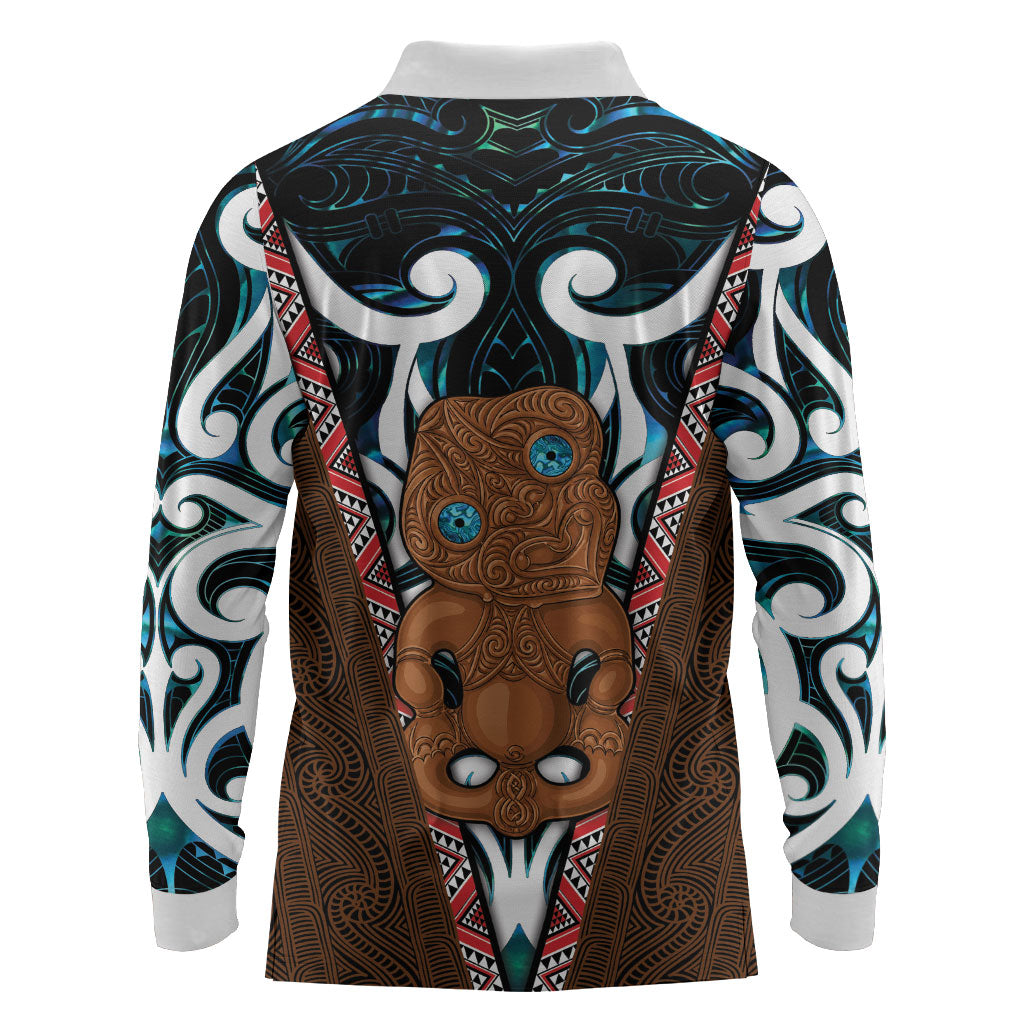 New Zealand Whakairo Long Sleeve Polo Shirt Tiki Maori Carving Taniko Motifs LT14 - Polynesian Pride