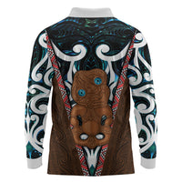 New Zealand Whakairo Long Sleeve Polo Shirt Tiki Maori Carving Taniko Motifs LT14 - Polynesian Pride