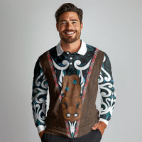 New Zealand Whakairo Long Sleeve Polo Shirt Tiki Maori Carving Taniko Motifs LT14 - Polynesian Pride