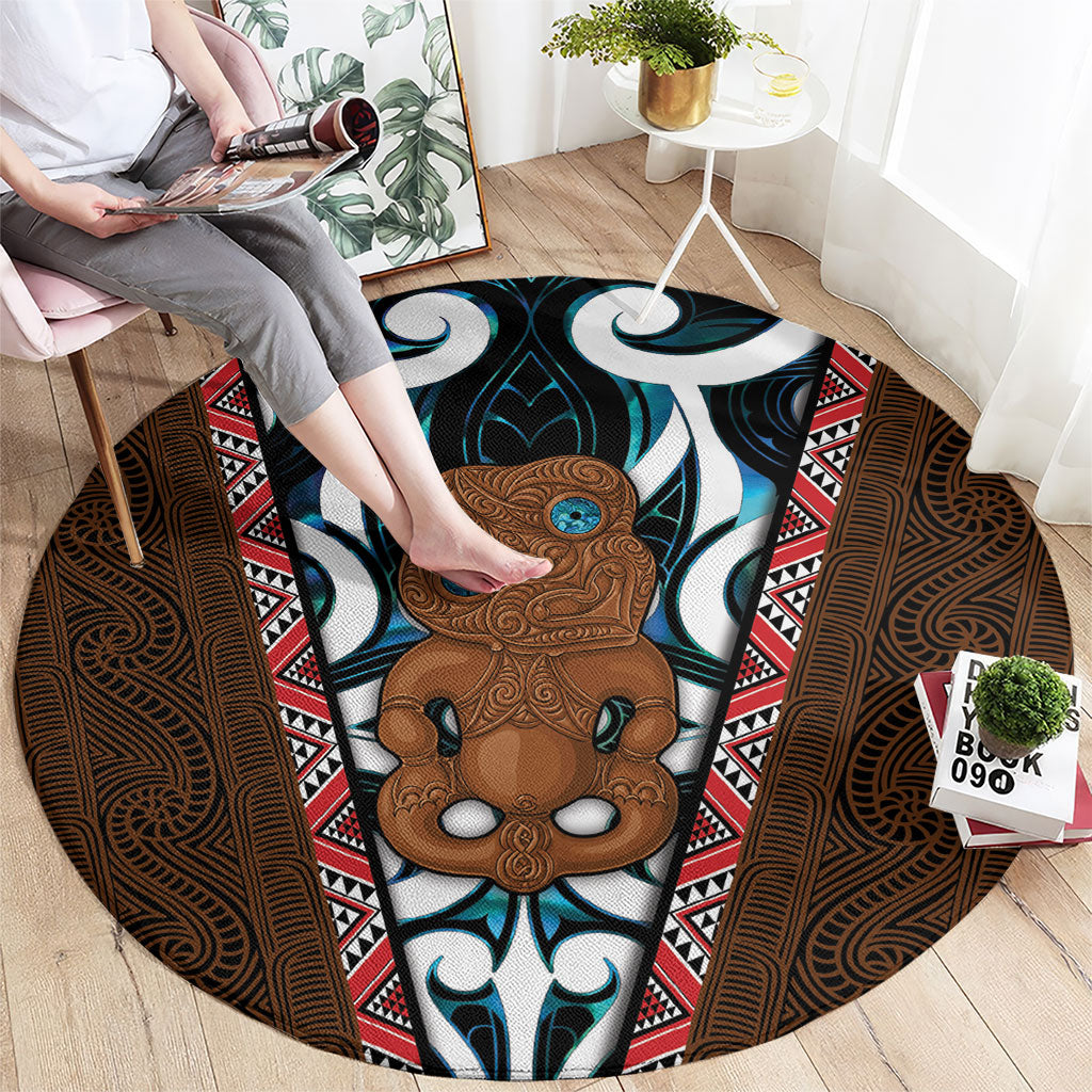 New Zealand Whakairo Round Carpet Tiki Maori Carving Taniko Motifs LT14 - Polynesian Pride