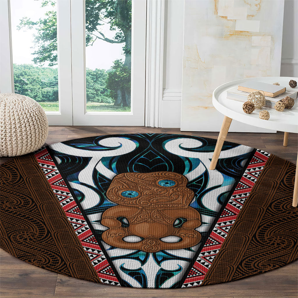 New Zealand Whakairo Round Carpet Tiki Maori Carving Taniko Motifs LT14 - Polynesian Pride