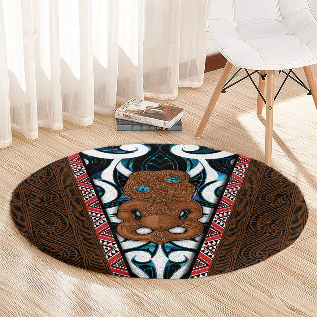 New Zealand Whakairo Round Carpet Tiki Maori Carving Taniko Motifs LT14 - Polynesian Pride
