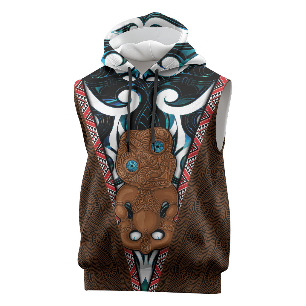 New Zealand Whakairo Sleeveless Hoodie Tiki Maori Carving Taniko Motifs LT14 Multicolor - Polynesian Pride
