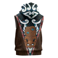 New Zealand Whakairo Sleeveless Hoodie Tiki Maori Carving Taniko Motifs LT14 - Polynesian Pride