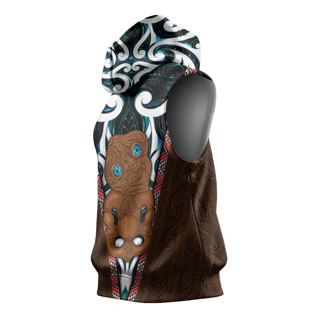 New Zealand Whakairo Sleeveless Hoodie Tiki Maori Carving Taniko Motifs LT14 - Polynesian Pride