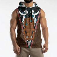 New Zealand Whakairo Sleeveless Hoodie Tiki Maori Carving Taniko Motifs LT14 - Polynesian Pride