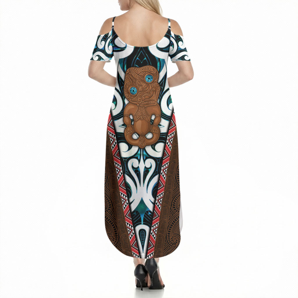 New Zealand Whakairo Summer Maxi Dress Tiki Maori Carving Taniko Motifs LT14 - Polynesian Pride