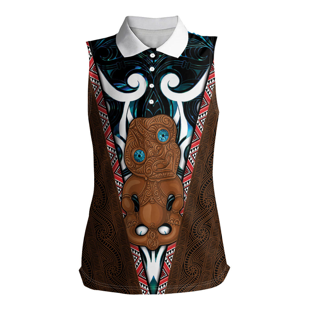New Zealand Whakairo Women Sleeveless Polo Shirt Tiki Maori Carving Taniko Motifs LT14 Female Multicolor - Polynesian Pride