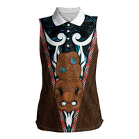 New Zealand Whakairo Women Sleeveless Polo Shirt Tiki Maori Carving Taniko Motifs LT14 Female Multicolor - Polynesian Pride