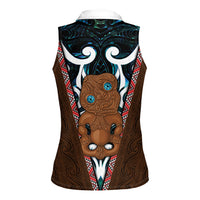 New Zealand Whakairo Women Sleeveless Polo Shirt Tiki Maori Carving Taniko Motifs LT14 - Polynesian Pride