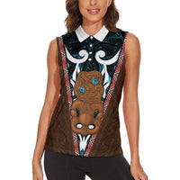 New Zealand Whakairo Women Sleeveless Polo Shirt Tiki Maori Carving Taniko Motifs LT14 - Polynesian Pride