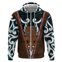 New Zealand Whakairo Zip Hoodie Tiki Maori Carving Taniko Motifs
