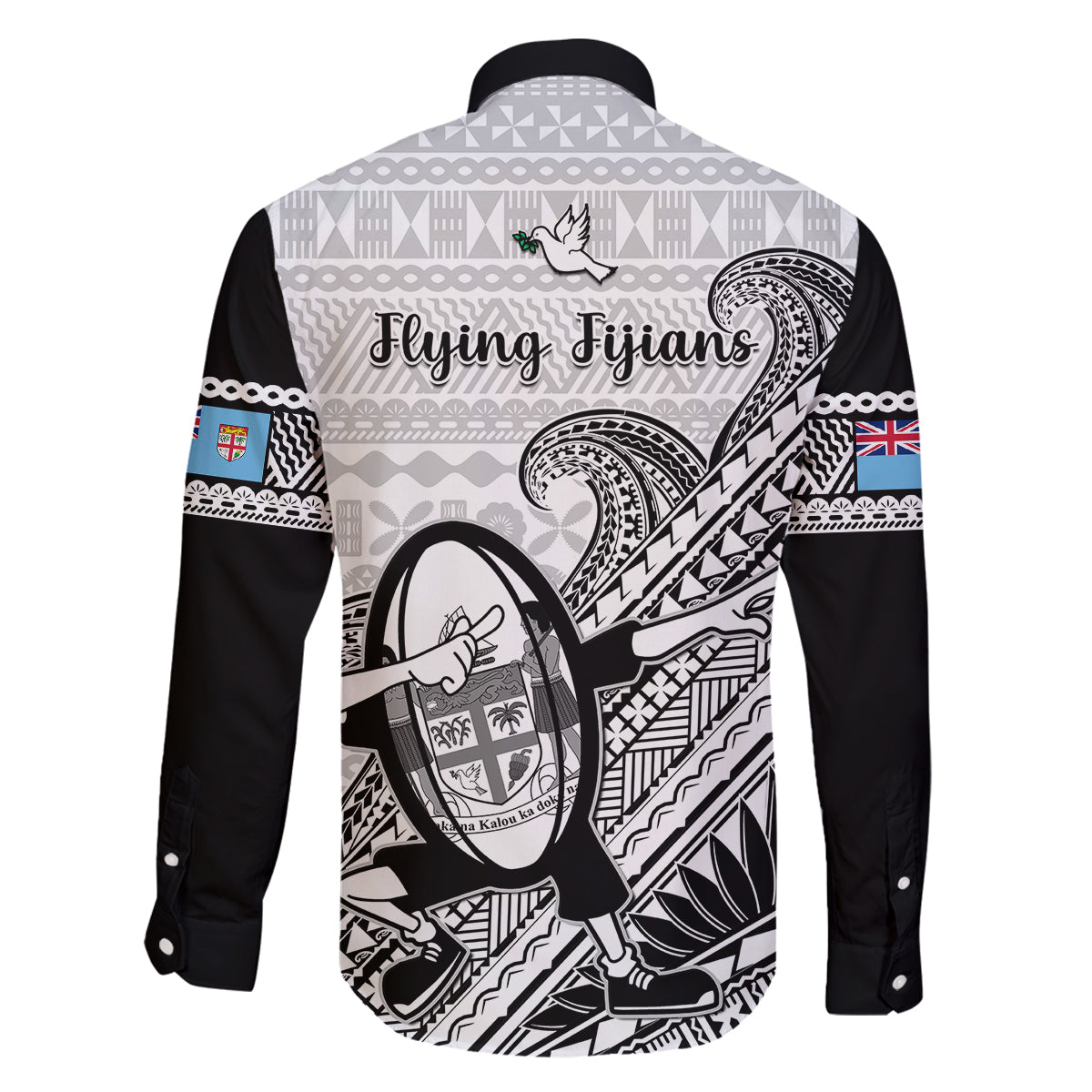 Fiji Tapa Rugby Family Matching Long Sleeve Bodycon Dress and Hawaiian Shirt Flying Fijian 2023 World Cup With Dabbing Ball LT14 - Polynesian Pride