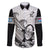 Fiji Tapa Rugby Family Matching Off Shoulder Short Dress and Hawaiian Shirt Flying Fijian 2023 World Cup With Dabbing Ball LT14 Dad's Shirt - Long Sleeve White - Polynesian Pride