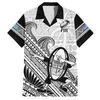 Fiji Tapa Rugby Family Matching Tank Maxi Dress and Hawaiian Shirt Flying Fijian 2023 World Cup With Dabbing Ball LT14 Dad's Shirt - Short Sleeve White - Polynesian Pride