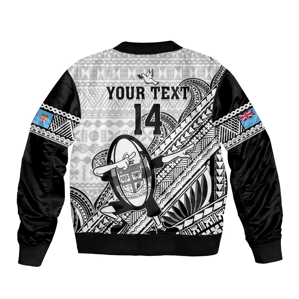 Custom Fiji Tapa Rugby Bomber Jacket Flying Fijian 2023 World Cup With Dabbing Ball LT14 - Polynesian Pride