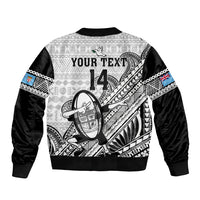 Custom Fiji Tapa Rugby Sleeve Zip Bomber Jacket Flying Fijian 2023 World Cup With Dabbing Ball LT14 - Polynesian Pride