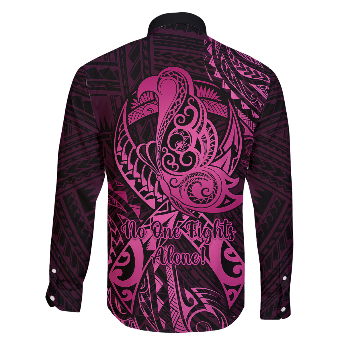 Polynesia Breast Cancer Awareness Family Matching Short Sleeve Bodycon Dress and Hawaiian Shirt No One Fights Alone Pink Ribbon With Butterfly LT14 - Polynesian Pride