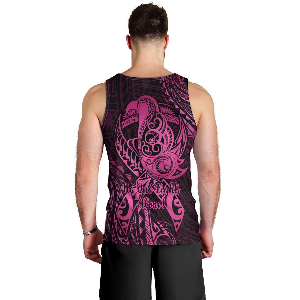 Polynesia Breast Cancer Awareness Men Tank Top No One Fights Alone Pink Ribbon With Butterfly LT14 - Polynesian Pride