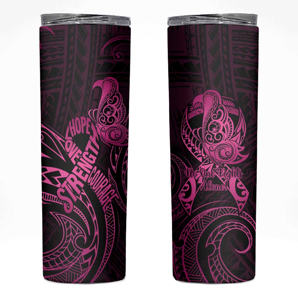 Polynesia Breast Cancer Awareness Skinny Tumbler No One Fights Alone Pink Ribbon With Butterfly