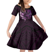 Personalised New Zealand Breast Cancer Family Matching Puletasi Dress and Hawaiian Shirt Fight Like A Girl Pink Manaia Fern With Paua Shell LT14 Daughter's Dress Pink - Polynesian Pride