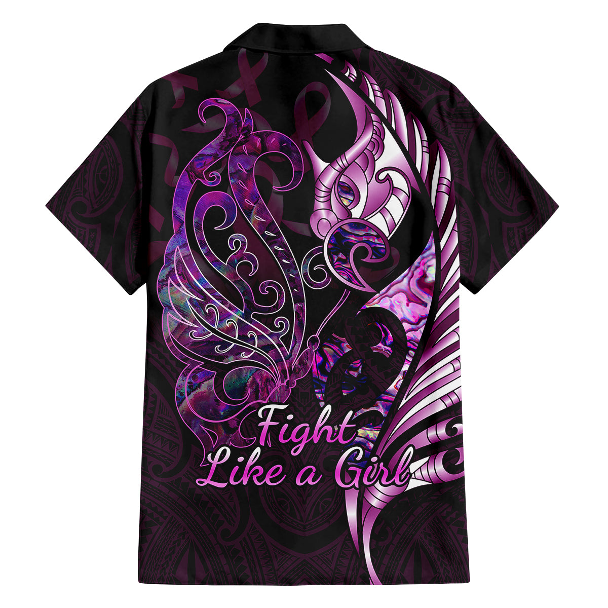 Personalised New Zealand Breast Cancer Family Matching Puletasi Dress and Hawaiian Shirt Fight Like A Girl Pink Manaia Fern With Paua Shell LT14 - Polynesian Pride