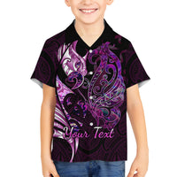 Personalised New Zealand Breast Cancer Family Matching Puletasi Dress and Hawaiian Shirt Fight Like A Girl Pink Manaia Fern With Paua Shell LT14 Son's Shirt Pink - Polynesian Pride