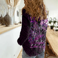 Personalised New Zealand Breast Cancer Women Casual Shirt Fight Like A Girl Pink Manaia Fern With Paua Shell LT14 - Polynesian Pride