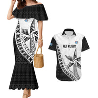 Custom Fiji Rugby Couples Matching Mermaid Dress and Hawaiian Shirt Go Champions Fijian Tapa Cloth LT14 White - Polynesian Pride