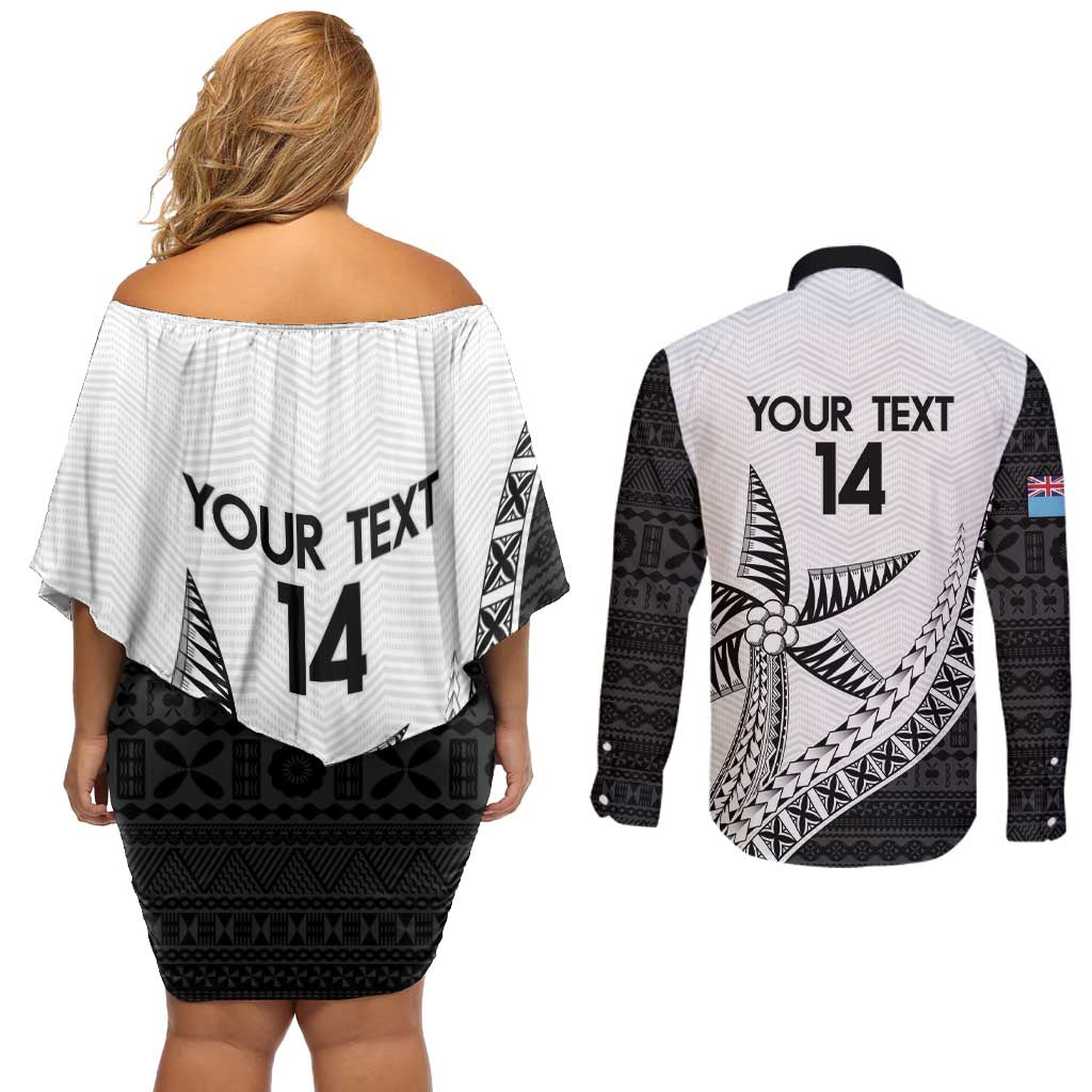 Custom Fiji Rugby Couples Matching Off Shoulder Short Dress and Long Sleeve Button Shirt Go Champions Fijian Tapa Cloth LT14 - Polynesian Pride