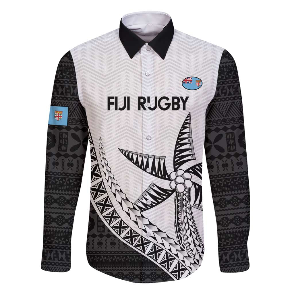 Custom Fiji Rugby Family Matching Long Sleeve Bodycon Dress and Hawaiian Shirt Go Champions Fijian Tapa Cloth LT14 Dad's Shirt - Long Sleeve White - Polynesian Pride