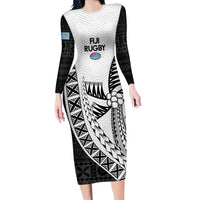 Custom Fiji Rugby Family Matching Long Sleeve Bodycon Dress and Hawaiian Shirt Go Champions Fijian Tapa Cloth LT14 Mom's Dress White - Polynesian Pride