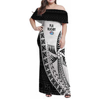 Custom Fiji Rugby Family Matching Off Shoulder Maxi Dress and Hawaiian Shirt Go Champions Fijian Tapa Cloth LT14 Mom's Dress White - Polynesian Pride