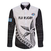 Custom Fiji Rugby Family Matching Puletasi and Hawaiian Shirt Go Champions Fijian Tapa Cloth LT14 Dad's Shirt - Long Sleeve White - Polynesian Pride