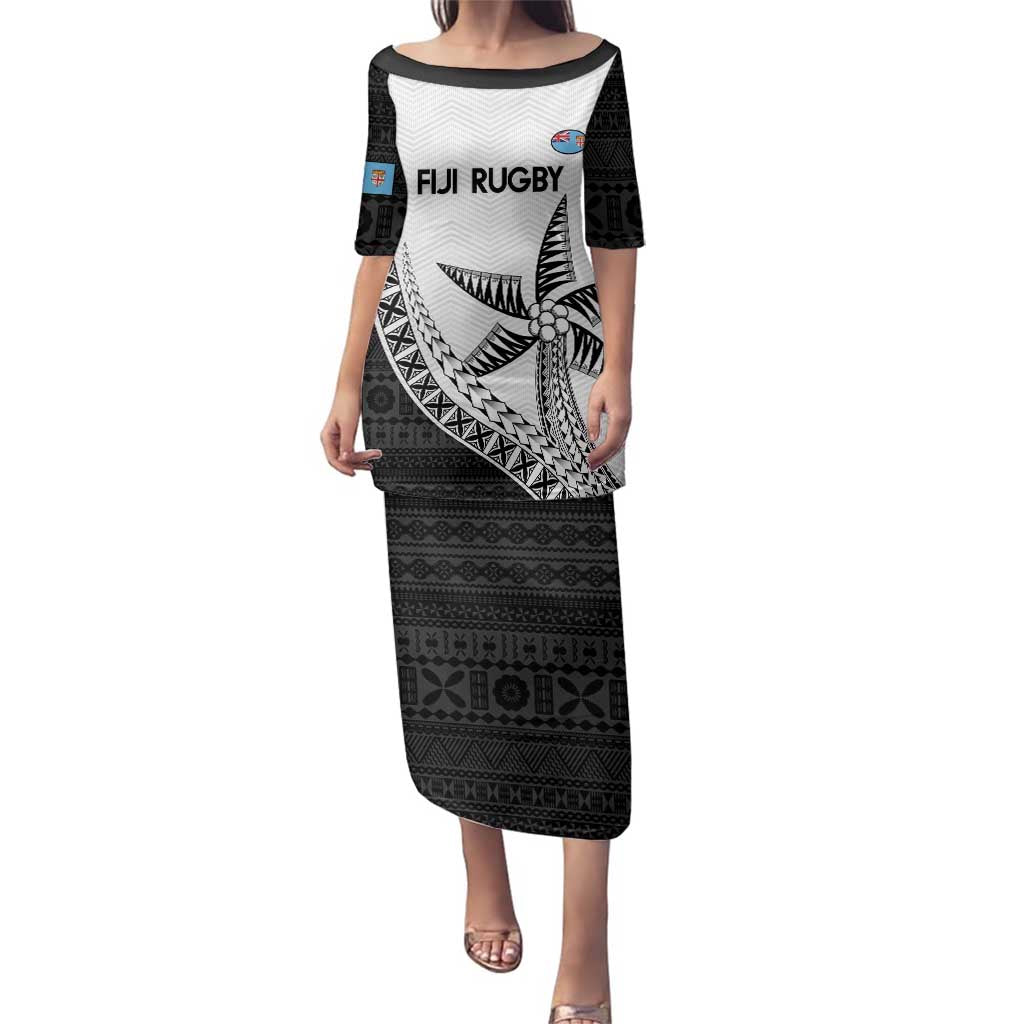 Custom Fiji Rugby Family Matching Puletasi and Hawaiian Shirt Go Champions Fijian Tapa Cloth LT14 Mom's Dress White - Polynesian Pride