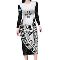 Custom Fiji Rugby Long Sleeve Bodycon Dress Go Champions Fijian Tapa Cloth LT14 Long Dress White - Polynesian Pride