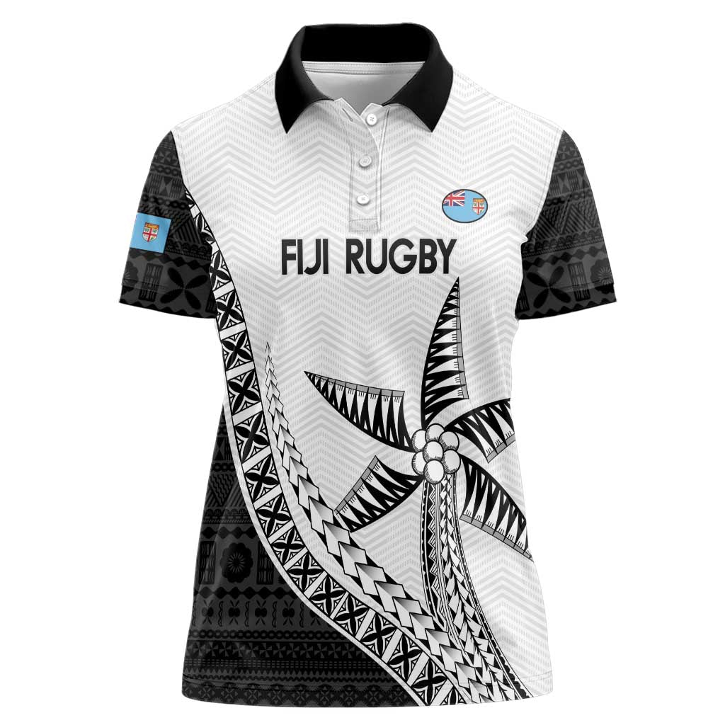 Custom Fiji Rugby Women Polo Shirt Go Champions Fijian Tapa Cloth LT14 Female White - Polynesian Pride